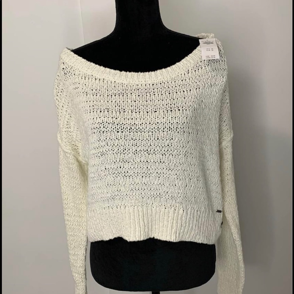 White sweater off the shoulder